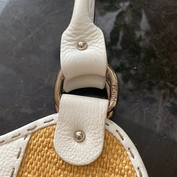 FENDI White/Beige Raffia and Leather Devil Trapezio Bag - Picture 10 of 11